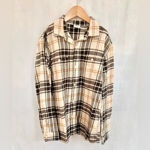 GAP Kids Flannel Button Up Shirt Long Sleeve Brown Cream Size 12 XL EUC Boy